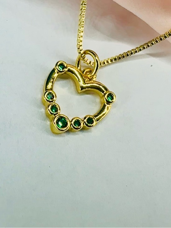 Jewelry - 14K Gold plated Green CZ Heart Pendant Necklace | 16” Gold Plated Chain | New
